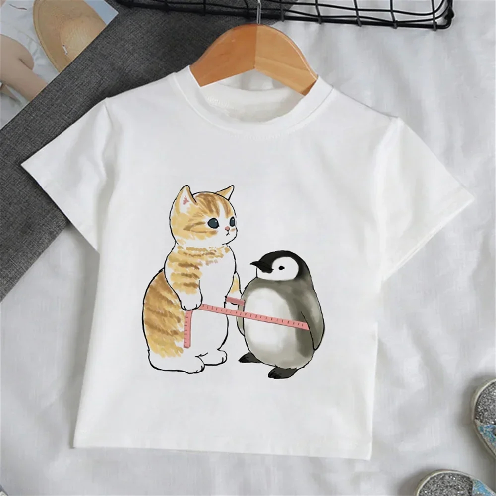 Summer Clothing Baby Girl - 子供服 女の子用 カートゥーン猫柄Tシャツ 半袖 ベビーサマーウェア ファッション