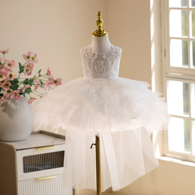 白い女の赤ちゃんの1歳の誕生日ドレスレースビーズチュールキッ - Summer Clothing Baby Girl のレビューと価格