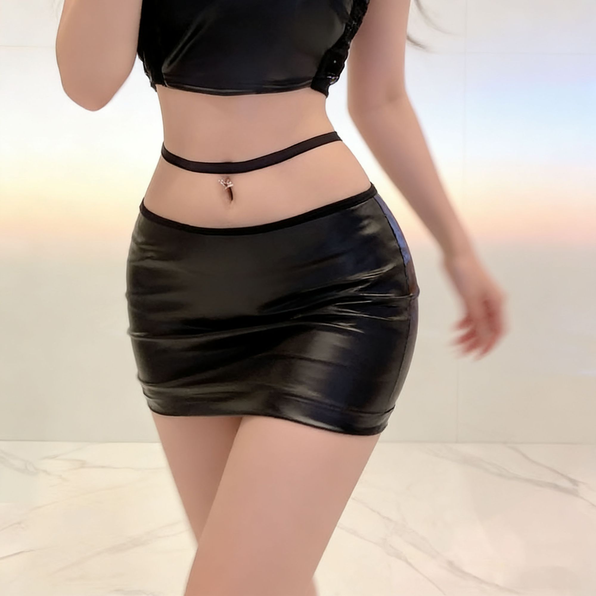 韓国ファッションセクシーな女性の誘惑 PU ラップスカートミ - Summer Clothing Wraps のレビューと価格